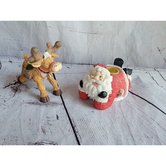 2 Winkles Wonderland 1996 Gift Innovations Santa Set Candle Holders Reindeer - Picture 1 of 12